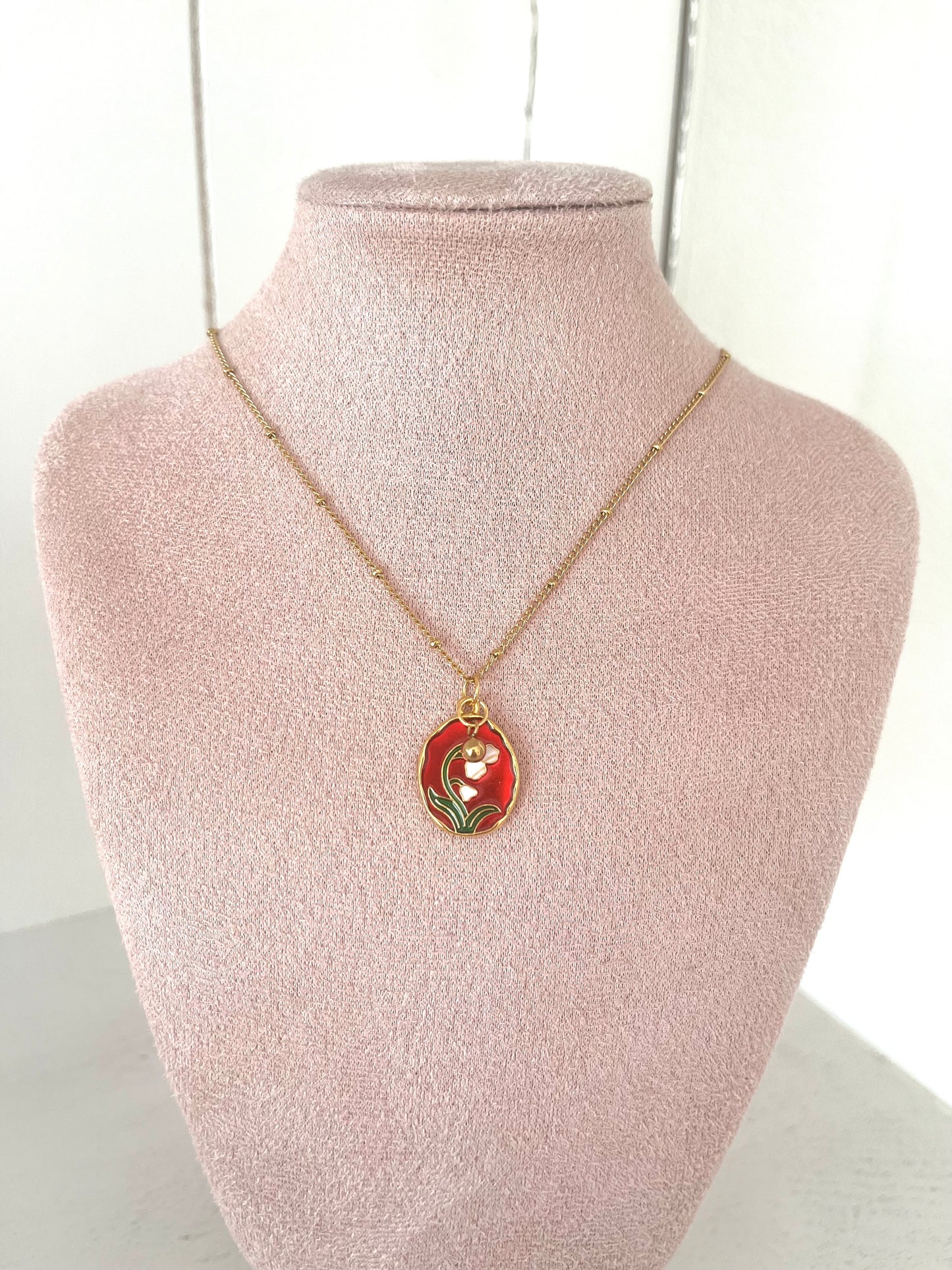 Ketting bloem rood - goud