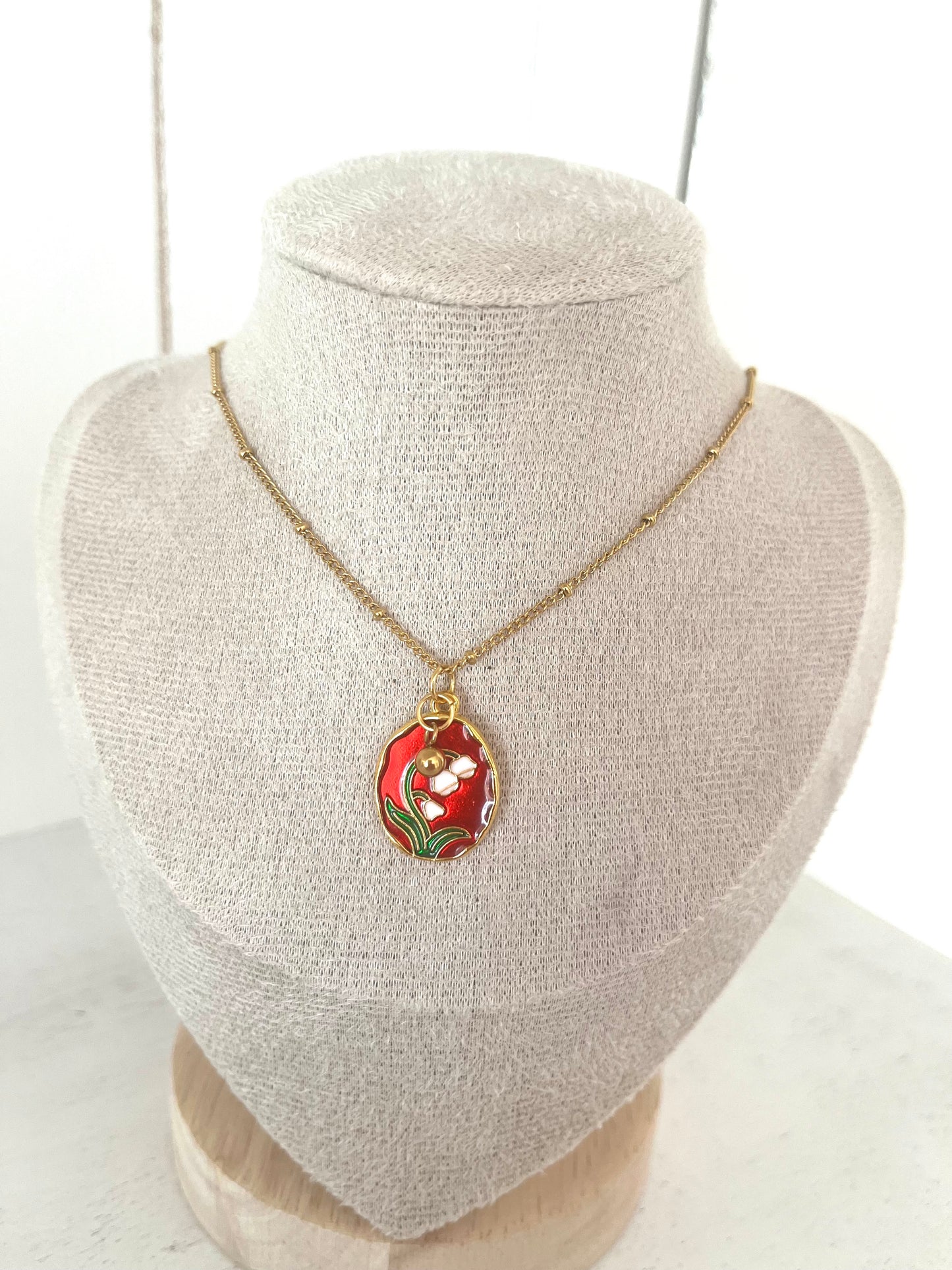 Ketting bloem rood - goud