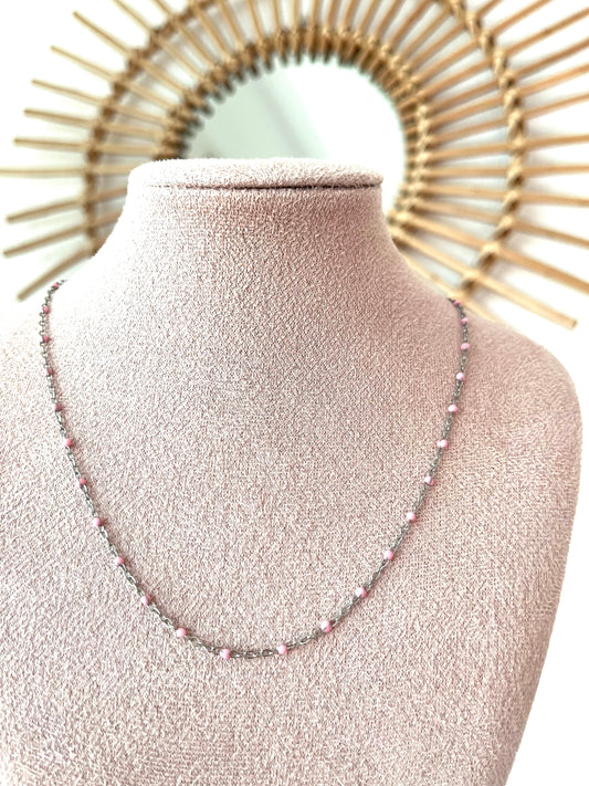 Ketting ball chain roze - zilver