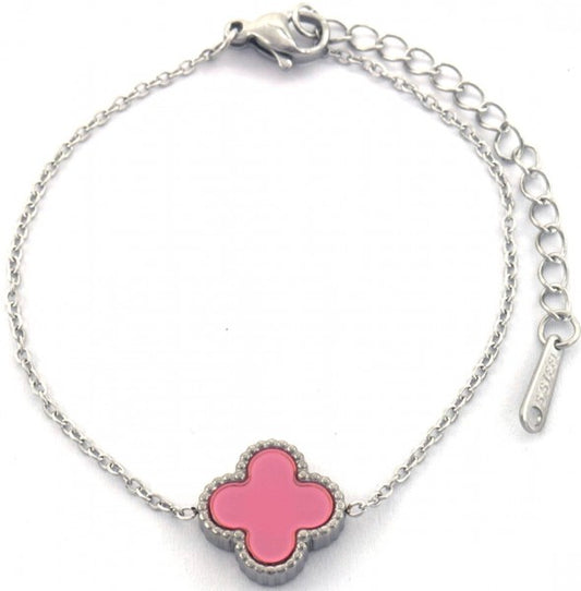 Armband Clover Pink - zilver