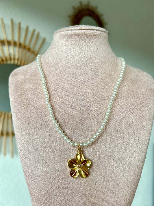 Parel Flower ketting - goud