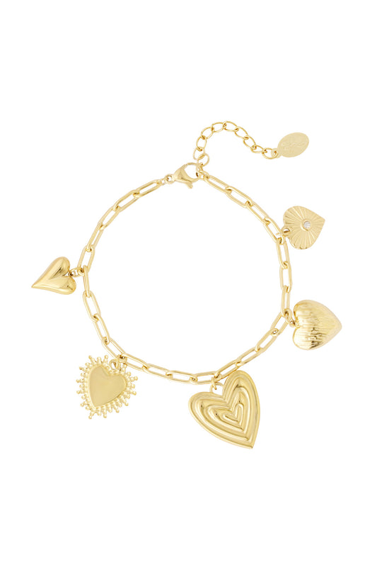 Bedelarmband Hearts for the win - goud