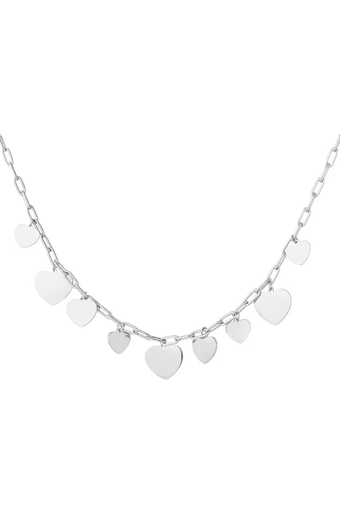 Chunky hearts ketting - zilver