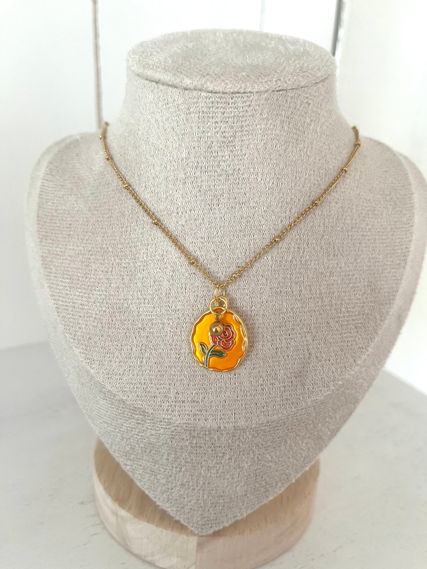 Ketting bloem oranje - goud