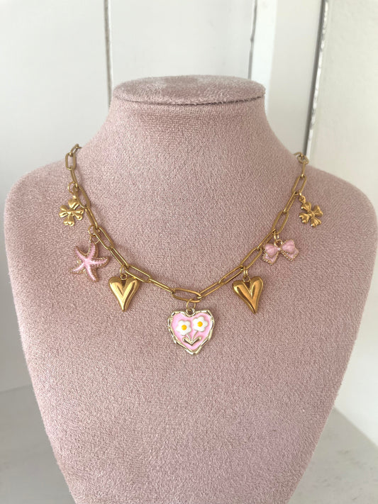 Bedelketting Flower heart - goud