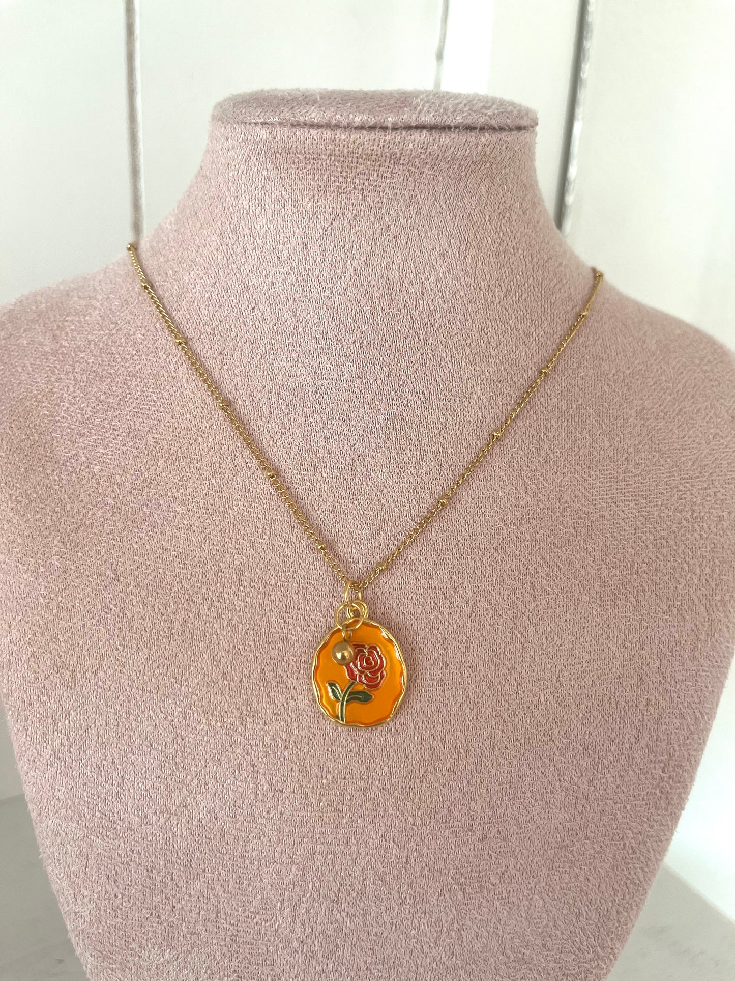 Ketting bloem oranje - goud