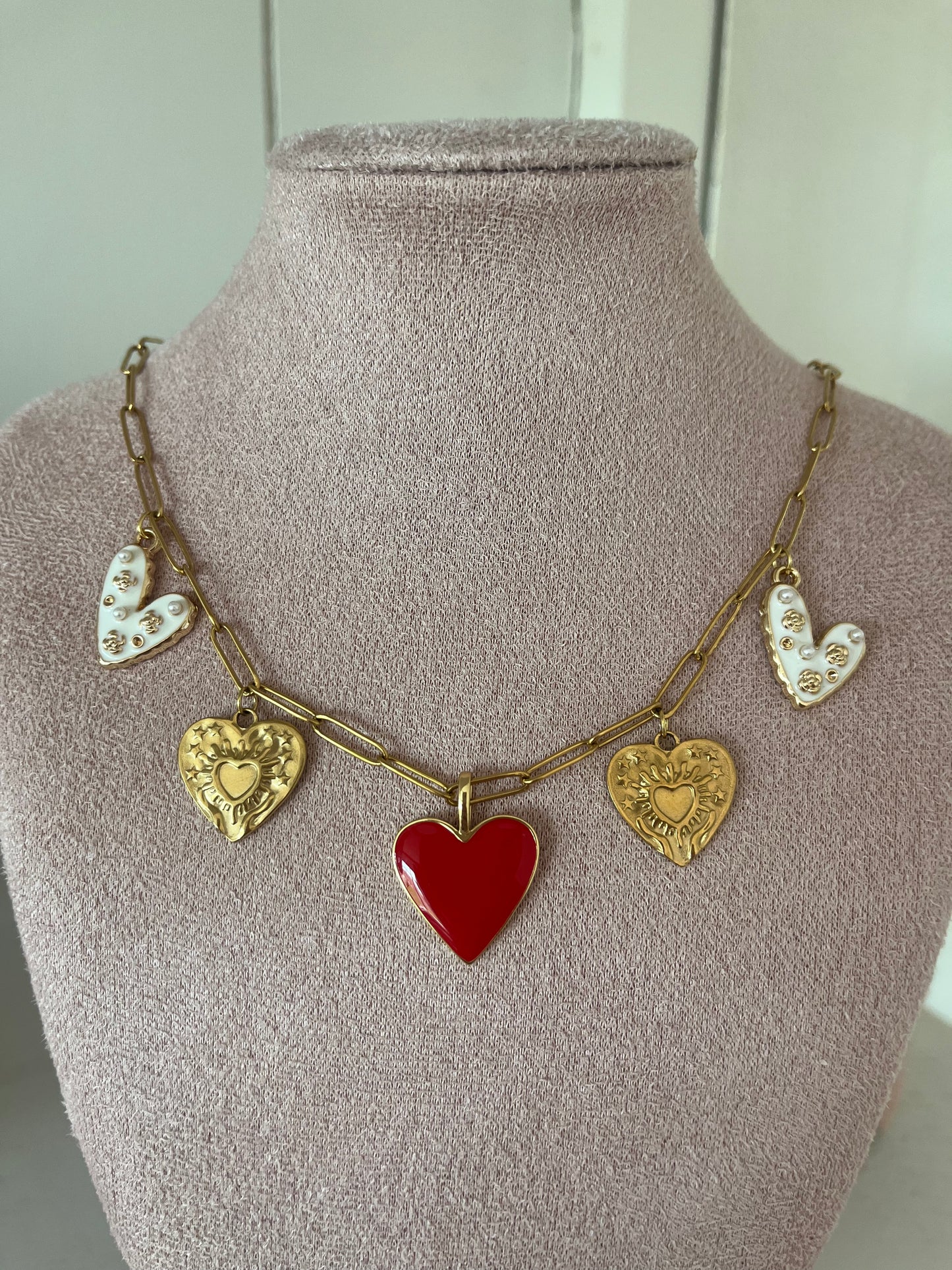 Bedelketting red heart - goud