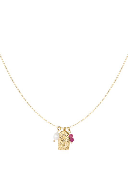 Ketting bedel party goud/roze