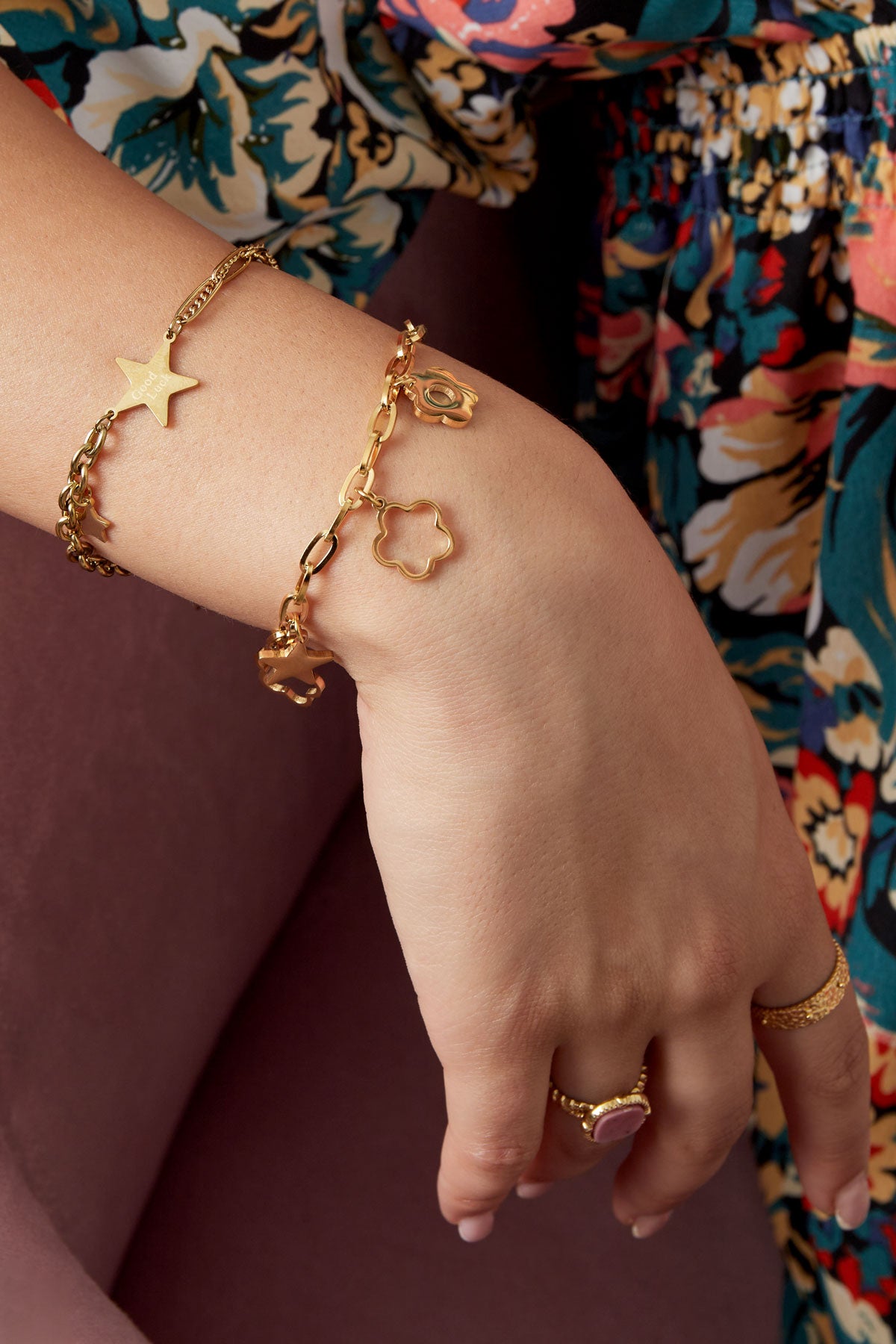 Bedelarmband Flowers-goud