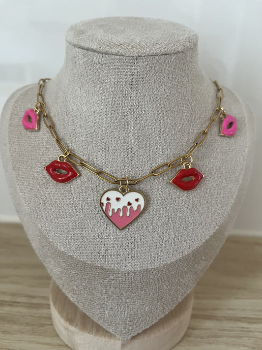 Bedelketting Heart and lips - goud