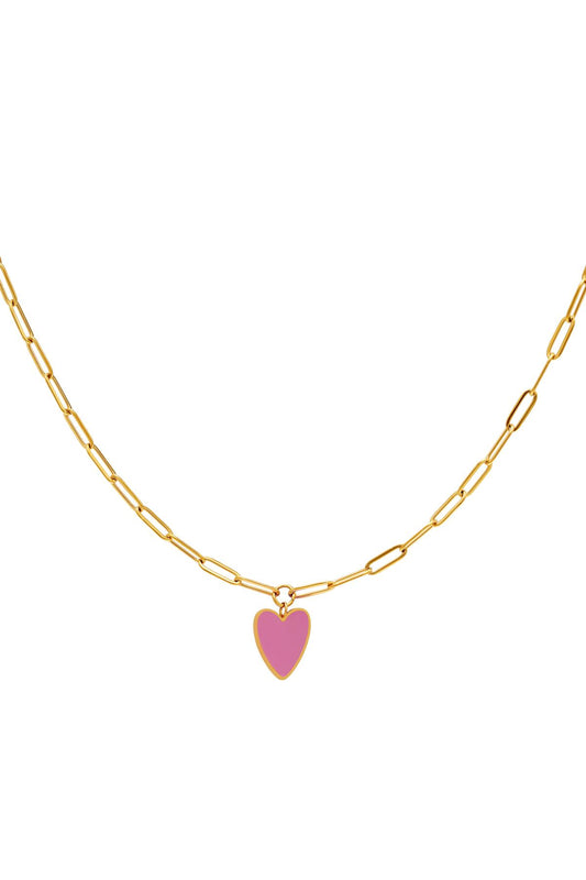 Schakel ketting met roze hart