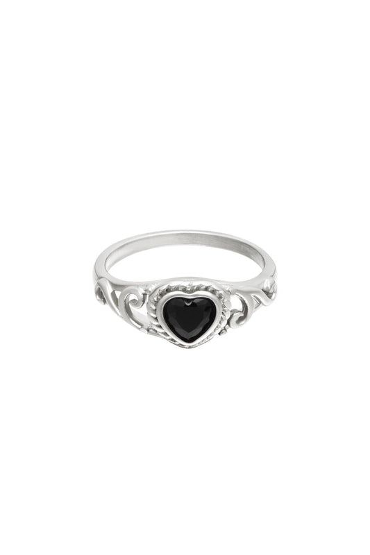 Ring hart zwart-zilver