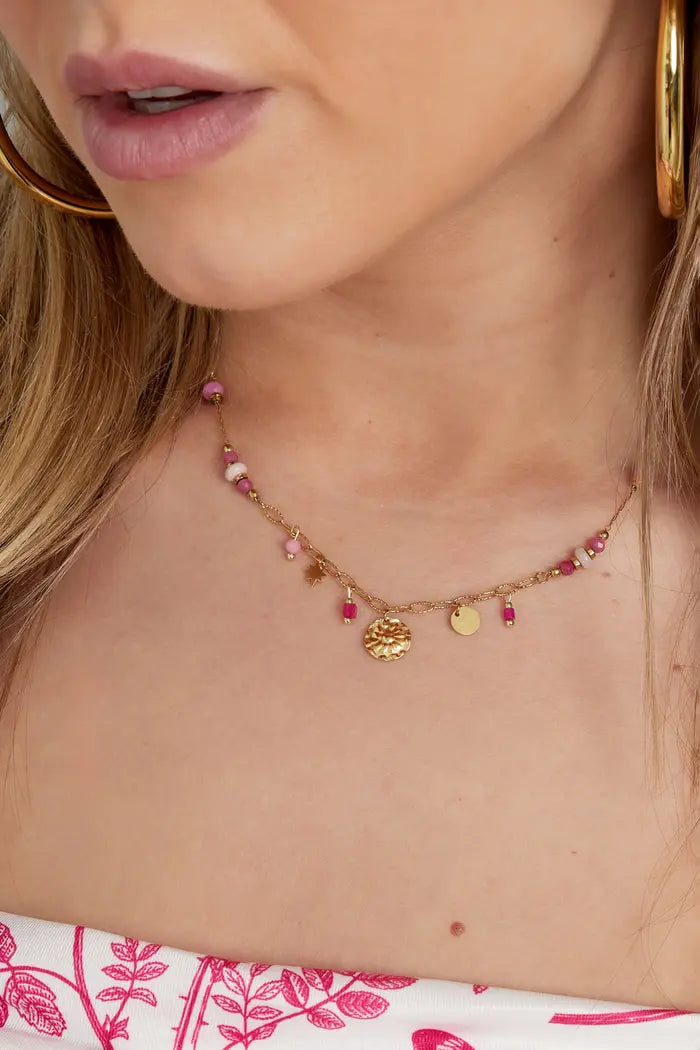 Zomervibe ketting roze - goud